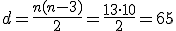 d=\frac{n(n-3)}{2}=\frac{13 \cdot 10}{2}=65