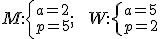 M:\left\{ {a=2\mbox{} \atop p=5\text{}} ; \;\;W:\left\{ {a=5\mbox{} \atop p=2\text{}} 