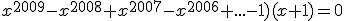 x^{2009}-x^{2008}+x^{2007}-x^{2006}+...-1)(x+1)=0