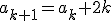 a_{k+1}= a_k + 2k