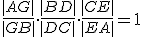 \frac{|AG|}{|GB|}\cdot \frac{|BD|}{|DC|}\cdot \frac {|CE|}{|EA|} =1